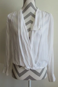 Blusa Top WHITE HOUSE BLACK MARKET 4251 Blanca Transparente Frente Abierto Larga Slv Talla 0 - Imagen 1 de 8