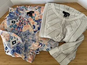 Lot of 2 Erika Shirts Cotton Viscose Gwen Sadie 3/4 Slv Sz Med Printed Stripe GC - Picture 1 of 14