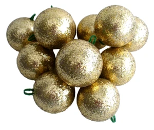 12~Vintage~70's~GLITTER~Gold~PLASTIC~Christmas~2.5"~BALLS~Ornaments~EUC - Picture 1 of 6