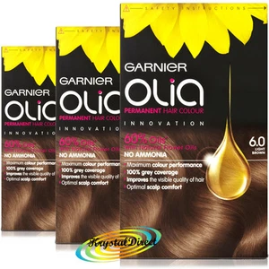 3x Garnier Olia 6.0 Light Brown Permanent Hair Colour Dye No Ammonia - Picture 1 of 2