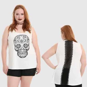 Hot Topic Sugar Skull Crochet Inset Tank Top (M) NWT - Picture 1 of 5