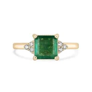 1,92 tcw natürlicher Asscher Smaragd & Diamant Cluster rechte Hand Verlobungsring 14K - Bild 1 von 10