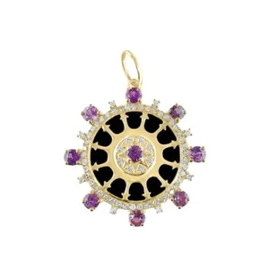 Designer Pink Sapphire Medallion Charm 925 Silver Black Onyx Diamond Pendant - Picture 1 of 3