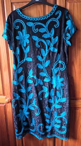 Roman Originals Black & Turquoise Lace Lined Dress Short Sleeves Size 20 BNWOT - Picture 1 of 8