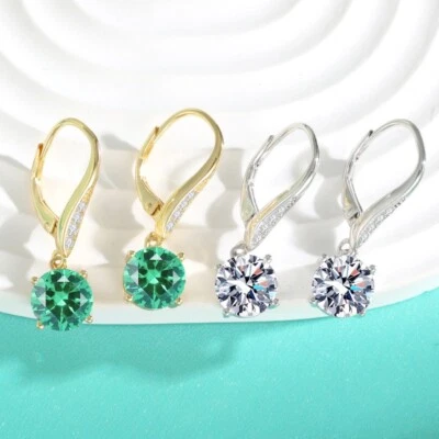 4cttw D Color/ Green Moissanite Drop Earrings for Women 925 Sterling Silver Gift - Image 1 of 4