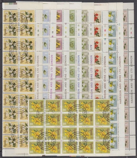 UGANDA 1969 FLOWERS 5c – 70c BLOCKS OF 20 CTO (ID:763/D50896) - Image 1 of 1