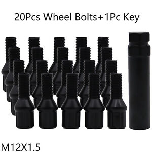 20X Car Black Wheel Spline Lug Bolts + 1× Key M12*1.5 For BMW M1 M3 M5 M6 Z3 Z4