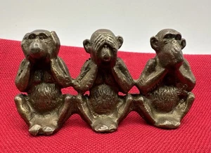 Vintage Messing Figur 3 weise Affen sehen kein Böses sprechen kein Böses hören kein Böses - Bild 1 von 7
