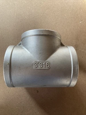 3" 150 Female NPT Pipe Tee Cast 316 Stainless Steel Fitting - Image 1 of 4