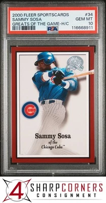 2000 FLEER SPORTSCARDS GREATS OF THE GAME HAND CUT #34 SAMMY SOSA POP 1 PSA 10 - Image 1 of 3