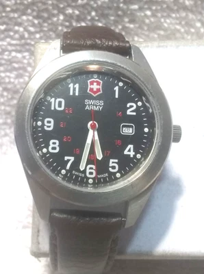 Victorinox Swiss Army Watch 12/24 Dial Date Brown Leather New Bat Works Great WR - Image 1 of 4