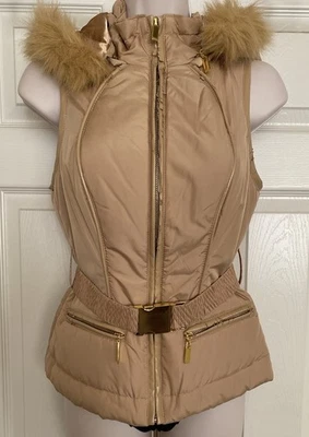 2b bebe ~ Chaleco Dorado con Cremallera y Cinturón con Capucha Extraíble de Piel Sintética Talla XS *LEER* Foto 1 de 4