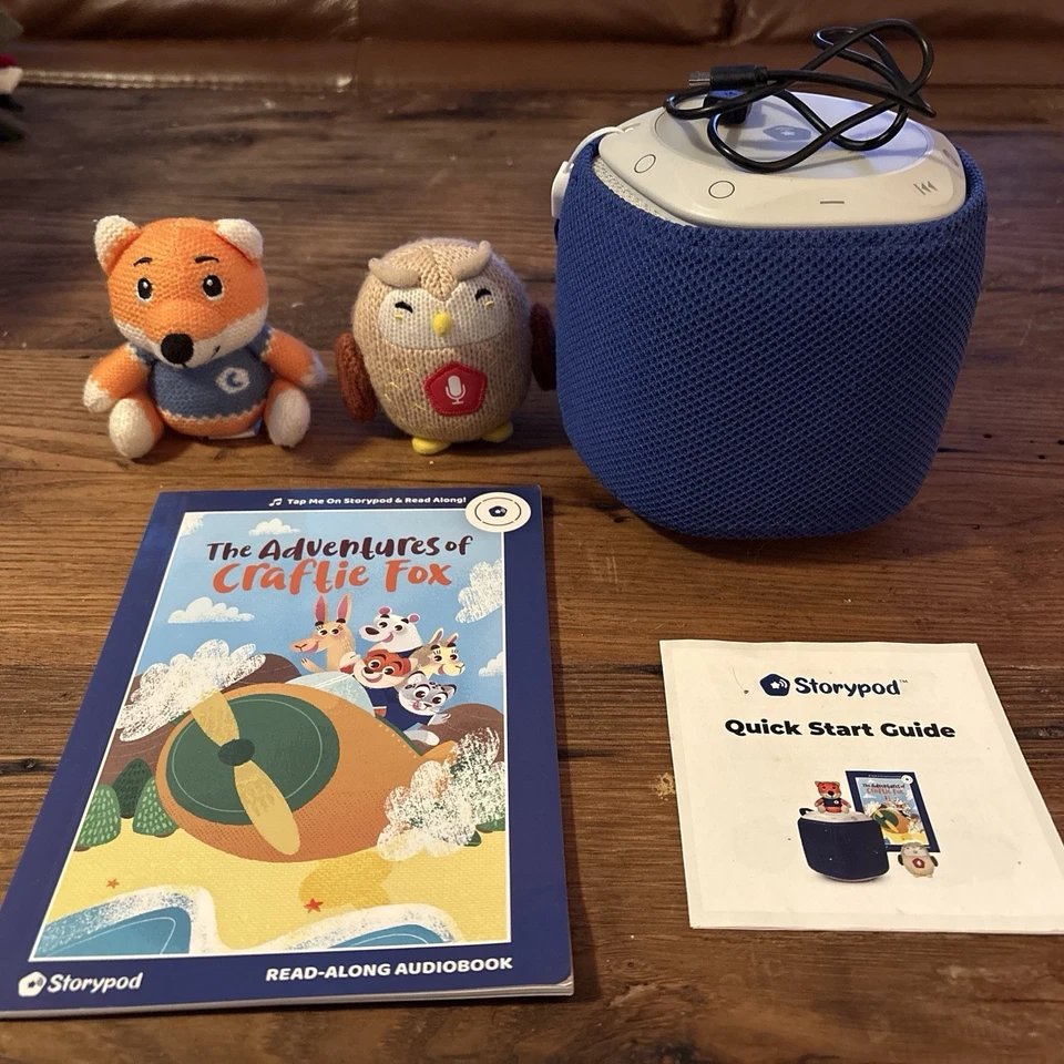 Storypod P0001 Learning-First Sistema de reproducción de audio azul con cable de zorro y búho, libro Foto 1 de 4