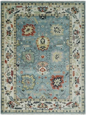 Antique Oushak Blue rug Floral HandKnotted woolen Rug Home decor Living area rug - Image 1 of 4