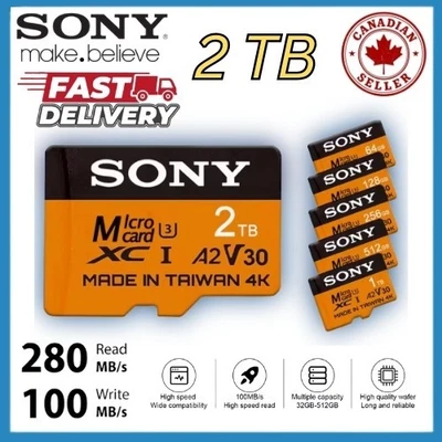 Micro SD Card 2TB 1TB 512GB 256GB 128GB TF Memory A2 V30 High Speed 4K 170mb/s - Image 1 of 4