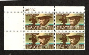 1974 U.S. Commem 10 Cent D W GRIFFIN FILM Plt# Blk of 4 Sc#1555 M/NH/OG GEM! - Picture 1 of 1