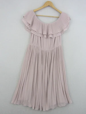 H&M Dress Womens Eur 42 (Aus 14) Pink Fit Flared Peasant Ruffle Flared Cocktail - image 1 of 4
