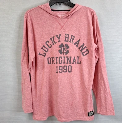 Lucky Brand Long Sleeve Logo T-Shirt Hooded Red Faded Mens XL Lightweight Hoodie - Image 1 of 4