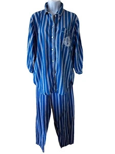 Vtg Victorias Secret Pajama Set Size S Pocket Logo Satin Buttons Blue & White - Picture 1 of 16