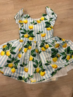 Halabaloo Girls Lemon Dress with Blue Stripes Size 4 - Image 1 of 3