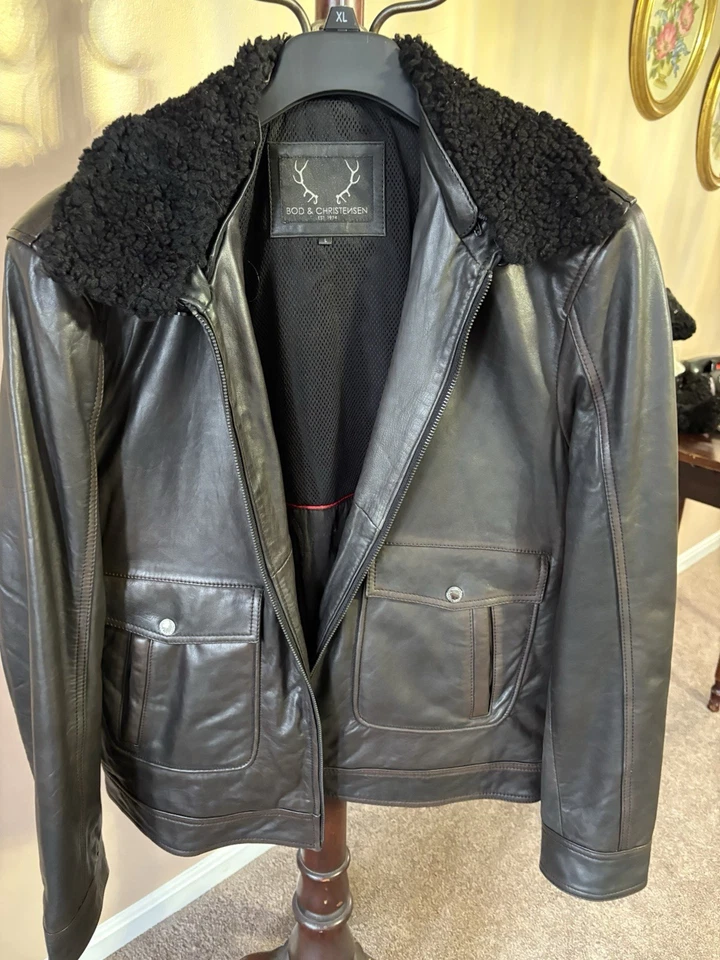 Chaqueta Bid & Christensen Hombre DK Marrón Negro Cordero Lana Cuello Forro Acolchado Foto 1 de 4