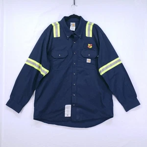 Carhartt FR Flame Resistant Navy Blue Work Shirt Hi Vis Reflect Long Sleeve XL - Bild 1 von 18
