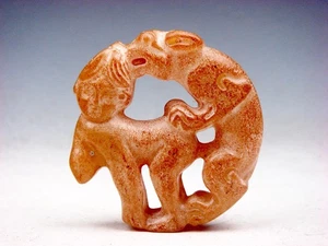 Alter Nephrit Jade Stein geschnitzt Skulptur uralt exotisch Schöne & Biest #07162503 - Bild 1 von 6