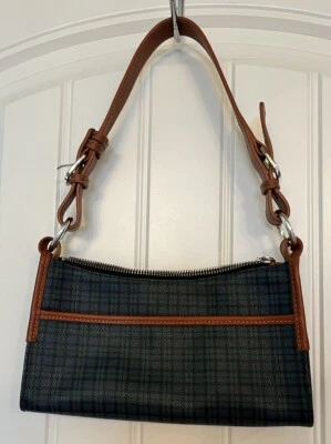 Lauren Ralph Lauren小号绿色格子呢“Rugby”格子棕色肩带单肩包 — 第 1/4 张图片