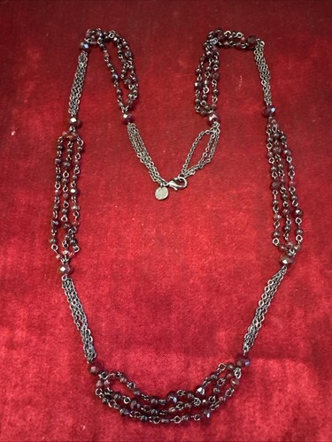 VETEMENTS Collana catena nera perle cristallo sfaccettato granato finto rosso Talbots lunga 36"