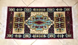 Vintage Chinoiserie Akzent Teppich Läufer Fransen geknotet asiatisch Mittlerer Osten 38"x18,5 - Bild 1 von 5