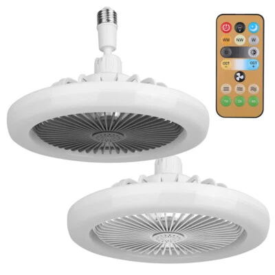Fan For E27 Socket Light With Remote Ceiling Fan Adjustable Smart LED 3Speed AC - Image 1 of 4