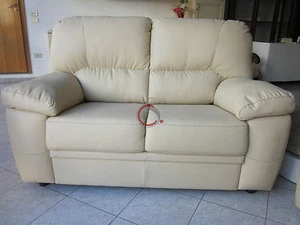 divano imbottito 2 posti in ecopelle pelle salotto di ottima qualità italy panna - Foto 1 di 1