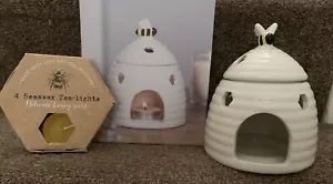 New & Boxed BEEHIVE Tart /Oil Burner & 4 Natural Beeswax Tea-Lights GIFTSET  - Picture 1 of 7