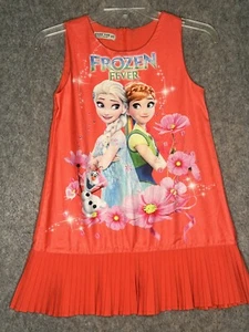 Zara Disney Frozen Anna And Elsa Print Girls Dress deep Coral - Size 9 - Picture 1 of 7
