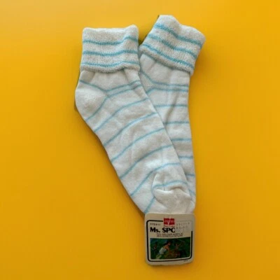 VTG Hanes Ms. Sports Socks Striped 9-11 Orlon Acrylic Low-Cut NOS 80's Baby Blue - Image 1 of 4