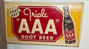 VINTAGE TRIPLE AAA ROOT BEER METAL ADVERTISING SIGN - Picture 1 of 8