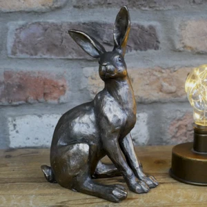 Hare Ornament Figure Bronze Finish Sculptured Effect 22cm Home Garden Decor - Picture 1 of 9