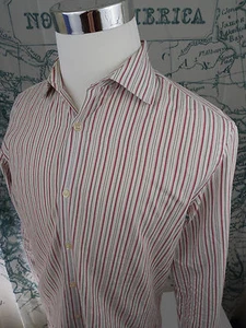 Banana Republic Men's Med Fitted Dress Shirt, Cotton White/Red Stripes - I774a - Picture 1 of 9
