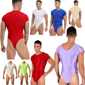 Men's One Piece Short Sleeve Buttoned Crotch Leotard Solid Color Bodysuit Romper - Picture 1 of 163
