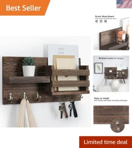 Charming Rustic Wall Mail Organizer with Shelf & Key Hooks - 20 lbs Capacity - Picture 1 of 10
