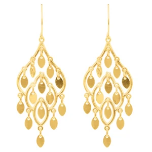 10k Yellow Gold Textured Shiny Multi Drop Leaf On Teardrop Drop Dangle Earrings - Picture 1 of 10