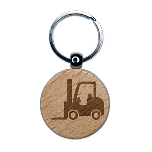 Gabelstapler schwere Maschinen Arbeitsfahrzeug graviert Holz rund Schlüsselanhänger Anhänger Anhänger - Bild 1 von 6