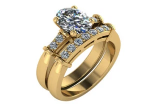 1.15 ct G VS2 Oval & Round diamond engagement wedding ring set 18k yellow gold - Picture 1 of 4