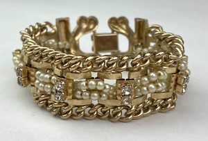 Vintage Gold Tone Chain Link Chunky Bracelet Beads - Picture 1 of 11