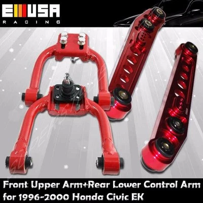 Brazo de control inferior trasero rojo + KIT DE INCLINACIÓN DELANTERA para 96-00 CivicEK CX DX EX GX Foto 1 de 3