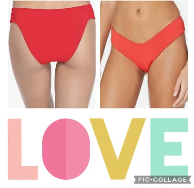 Nuevo con etiquetas Parte inferior de bikini Robin Piccone para mujer Ava tiro alto rojo ardiente talla L Foto 1 de 4