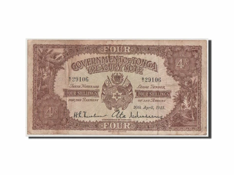 [#42860] Banknote, Tonga, 4 Shillings, 1942, VF Cover
