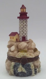 Schmuckschatulle aufklappbarer Leuchtturm Harz & Messing 4,75" hoch - Bild 1 von 9