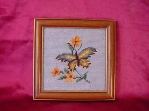 Handmade Handcrafted Needlepoint Butterfly Framed Picture - Bild 1 von 2