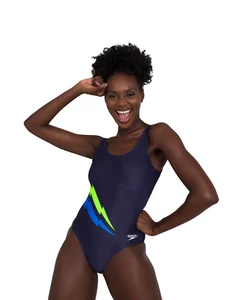 Speedo Core Placement U-Back Swimsuit - Navy / Yellow - Picture 1 of 6